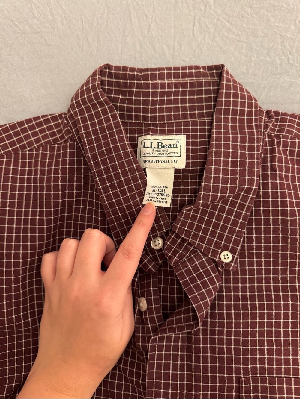 L.L. Bean Men's Burgundy Windowpane Button-Down Shirt